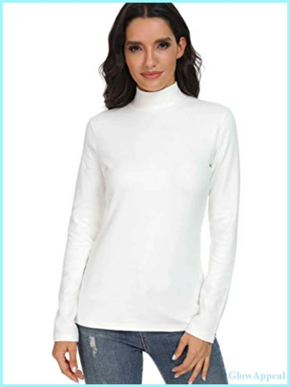 Women's Cotton Mock Turtleneck Long Sleeve Thermal Top